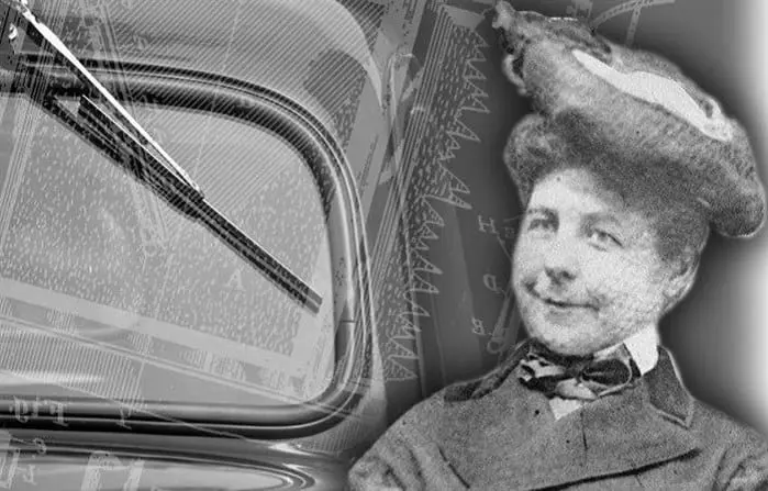 Mary Anderson i wynalezione przez nią wycieraczki. 