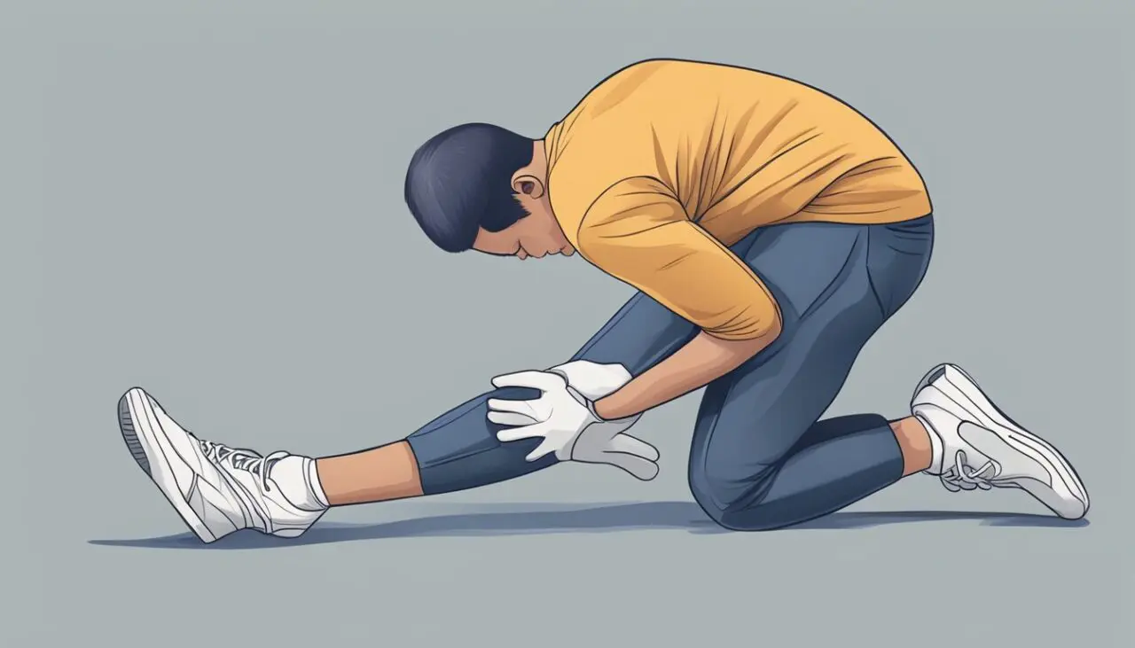 A person clutching the back of their knee in pain