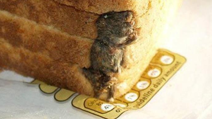 Mysz zapieczona w chlebie.