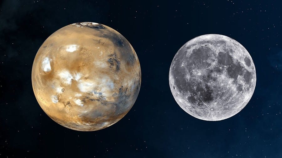 Mars i księżyc.
