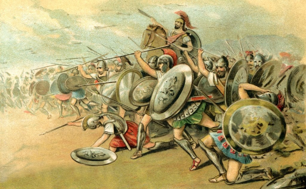 Spartanie podczas walki.