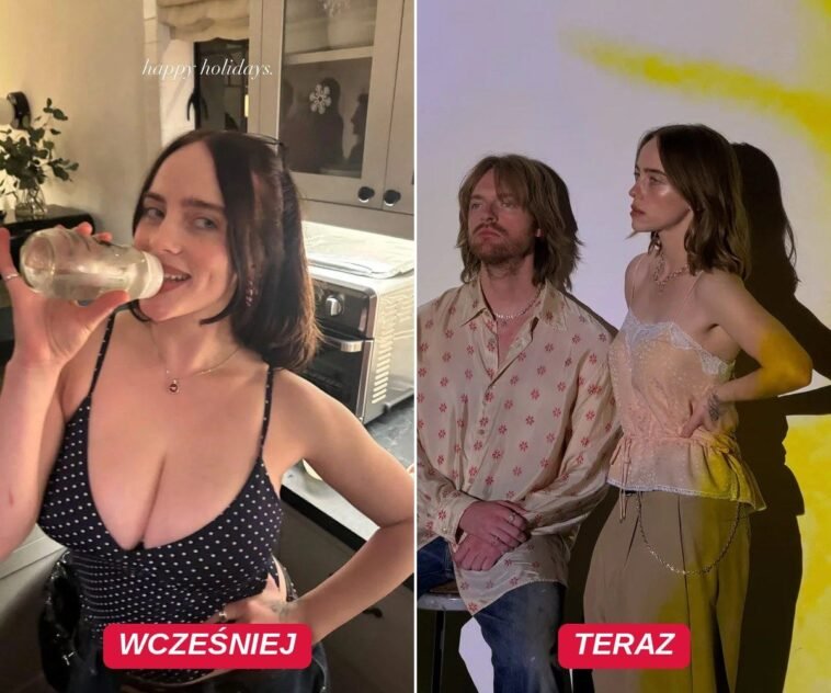 Fani porównali zdjęcia Billie Eilish i internet huczy od plotek o operacji piersi. Ona sama mówiła kiedyś o swoim ciele coś zupełnie innego Billie Eilish wcześniej i teraz, porównanie dwóch zdjęć obok siebie
