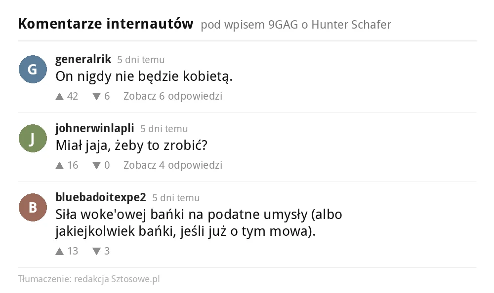 Komentarze internautów o Hunter Schafer Komentarze internautów pod wpisem 9GAG o operacji Hunter Schafer przetłumaczone na polski