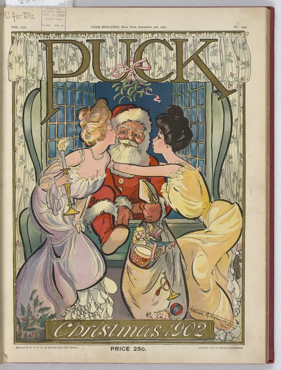 Okładka magazynu Puck, Boże Narodzenie 1902 Świąteczna okładka magazynu Puck z 1902 roku, Mikołaj w czerwonym stroju